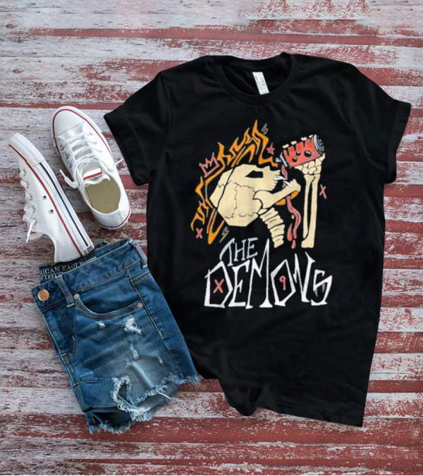 The Demons Skull Crown Flames And Drink T-Shirt