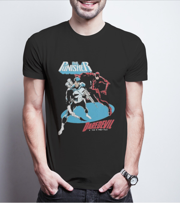 The Punisher Versus Daredevil The Man Without Fear Showdown Iconic Comic Heroes T-Shirt