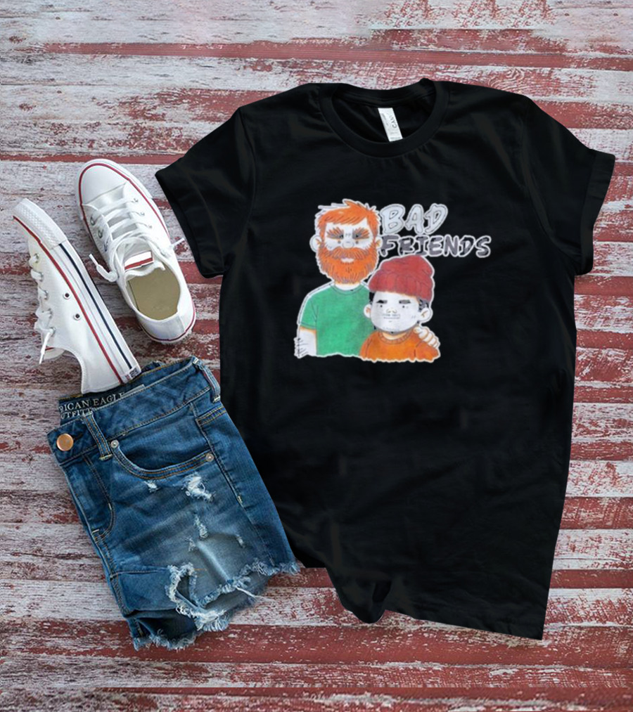 Bad Friends Cartoon Characters With Beard And Beanie T-Shirt