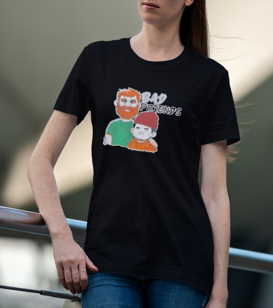 Bad Friends Cartoon Characters With Beard And Beanie T-Shirt