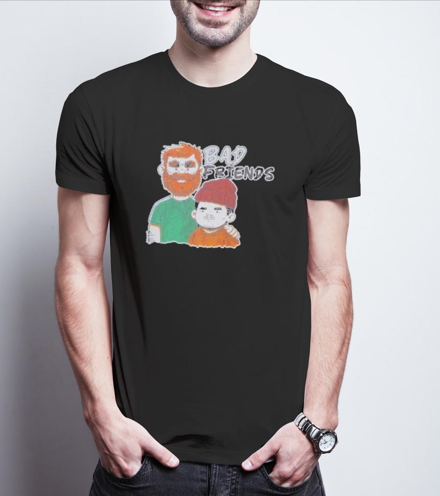 Bad Friends Cartoon Characters With Beard And Beanie T-Shirt