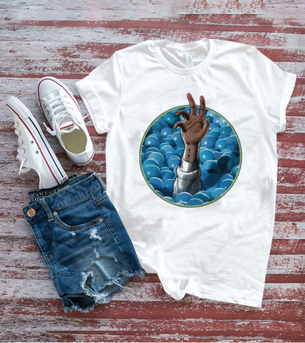 Hand Reaching Out Of Blue Ballpit Sphere T-Shirt