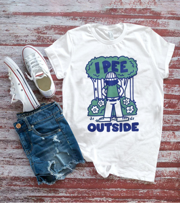 I Pee Outside Camper Cartoon In Forest Surrounded By Trees And Flowers T-Shirt