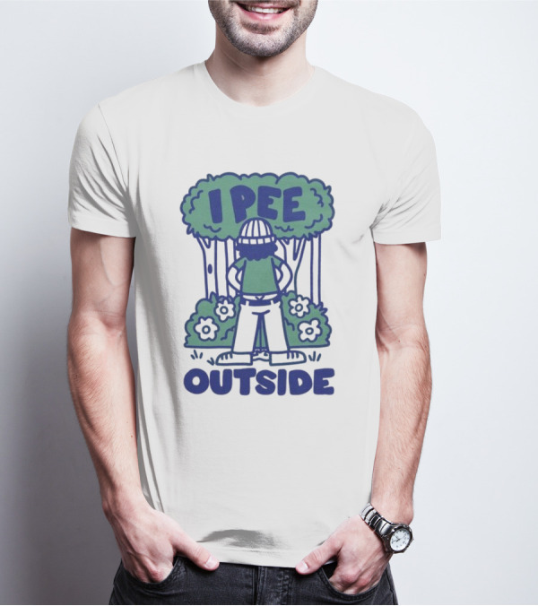 I Pee Outside Camper Cartoon In Forest Surrounded By Trees And Flowers T-Shirt