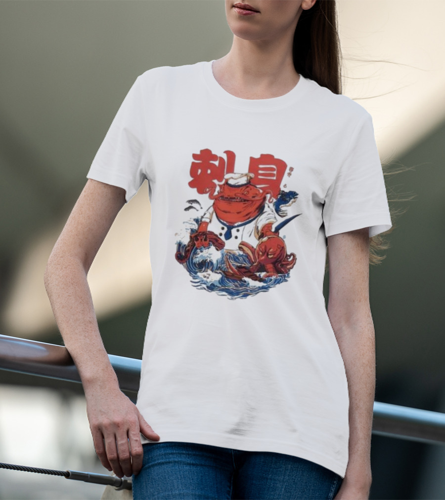 Kench Master Chef Sashimi Cook-Off With Octopus And Japanese Text T-Shirt