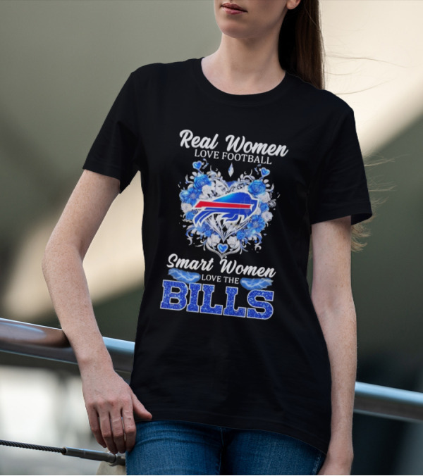 Real Women Love Football Smart Women Love The Buffalo Bills Logo Heart T-Shirt