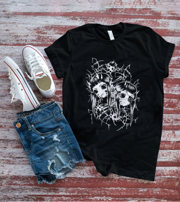 Split Pinku Kult Dual Haunting Eye Merged Aesthetic T-Shirt