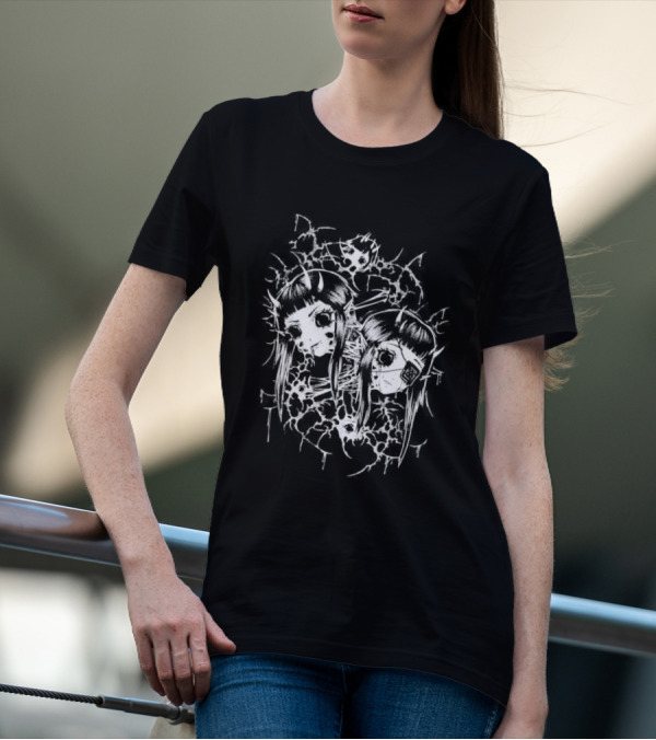 Split Pinku Kult Dual Haunting Eye Merged Aesthetic T-Shirt