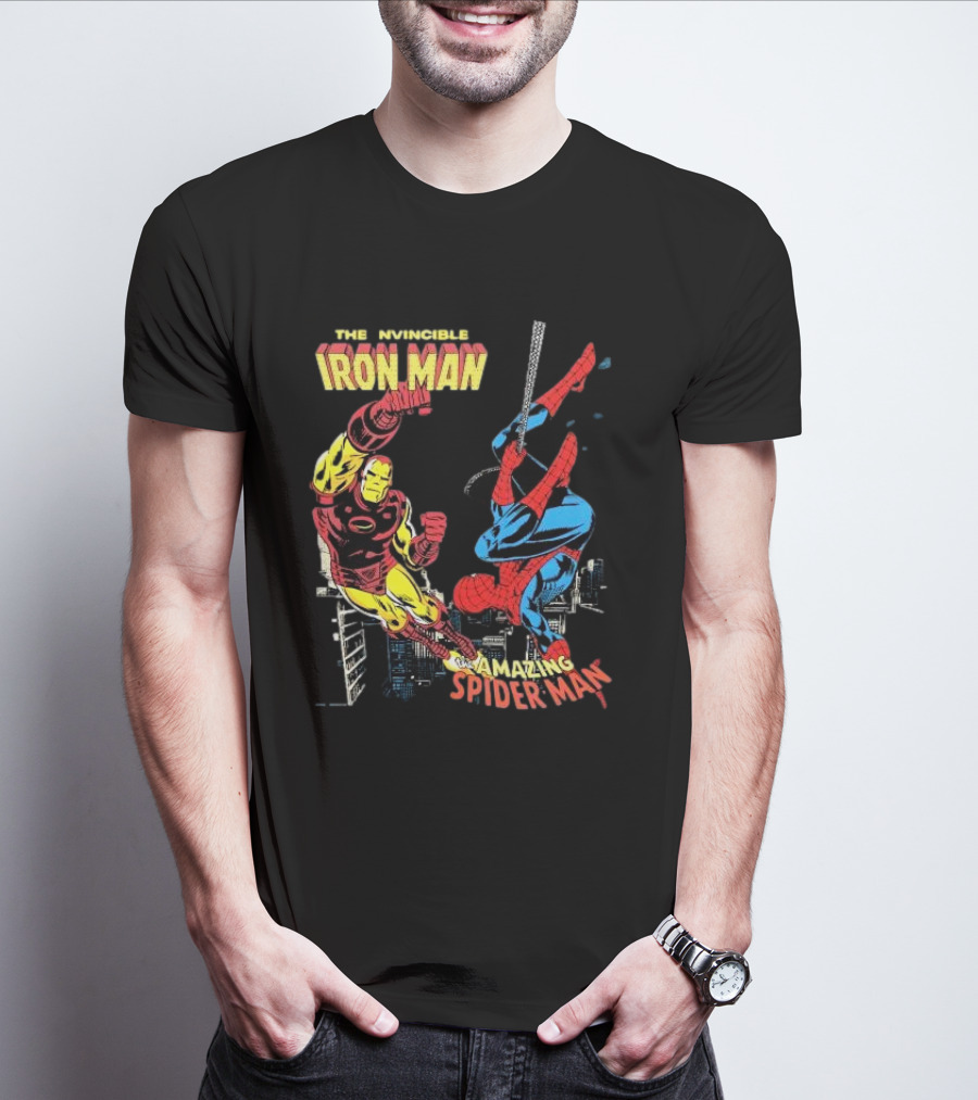 The Invincible Iron Man And The Amazing Spider-Man Showdown In The City T-Shirt