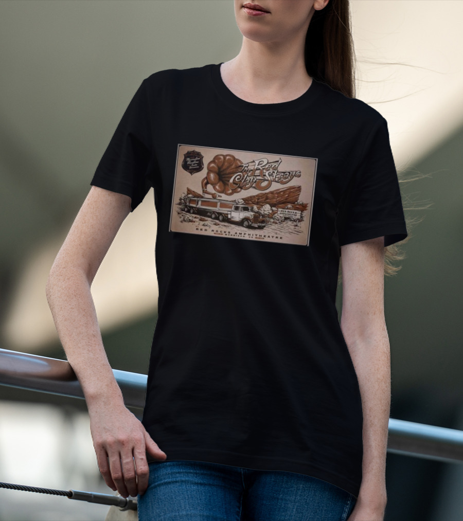 The Red Clay Strays Live At Red Rocks Amphitheatre Morrison CO Sep 14 2025 Vintage Truck And Scenic Rock Formation T-Shirt