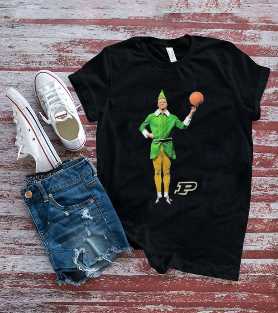 Caleb The Elf Purdue Boilermakers Basketball Elf Holding Basketball With Purdue T-Shirt