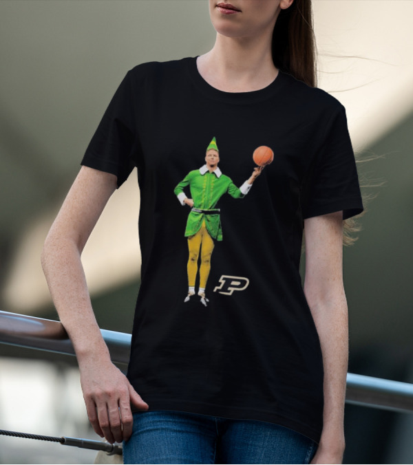 Caleb The Elf Purdue Boilermakers Basketball Elf Holding Basketball With Purdue T-Shirt