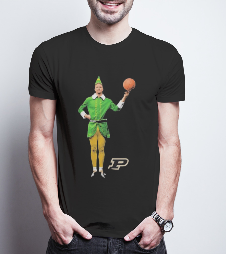 Caleb The Elf Purdue Boilermakers Basketball Elf Holding Basketball With Purdue T-Shirt