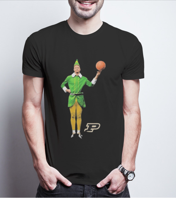 Caleb The Elf Purdue Boilermakers Basketball Elf Holding Basketball With Purdue T-Shirt