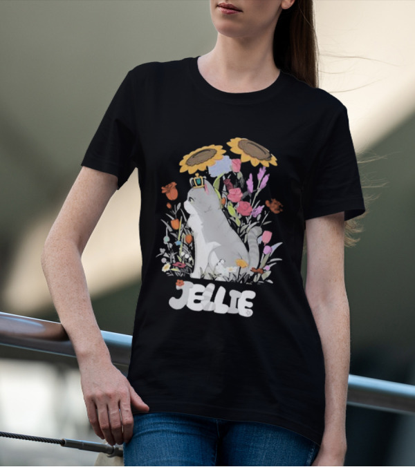 Goodtimeswithscar Jellie Cat In Floral Crown Garden With Sunflowers T-Shirt