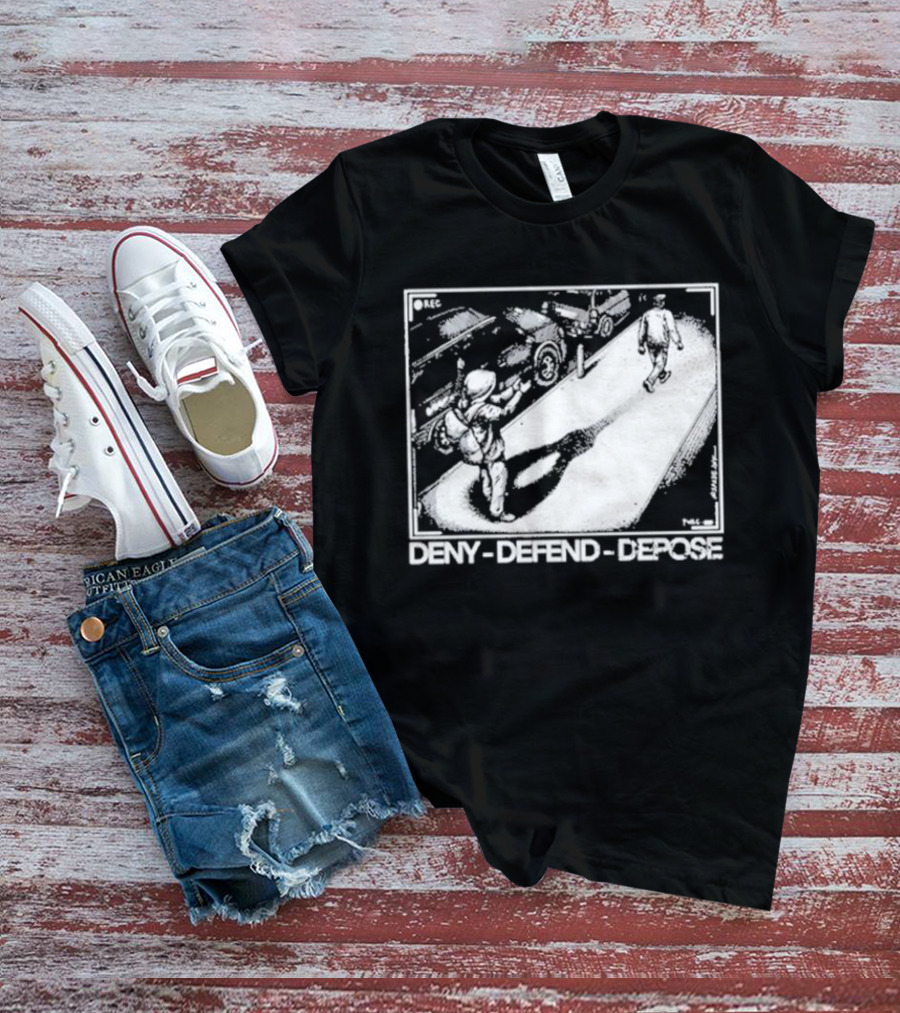 Deny Defend Depose Punk With A Camera Street Confrontation Scene T-Shirt