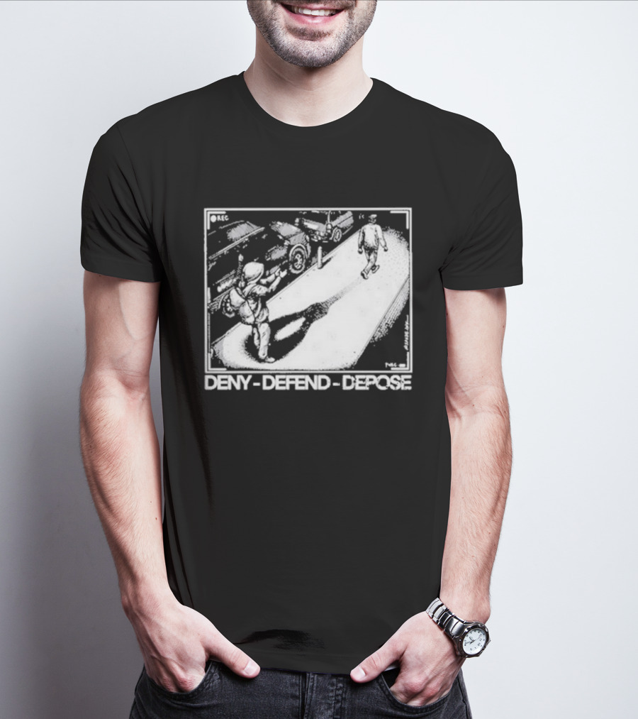 Deny Defend Depose Punk With A Camera Street Confrontation Scene T-Shirt