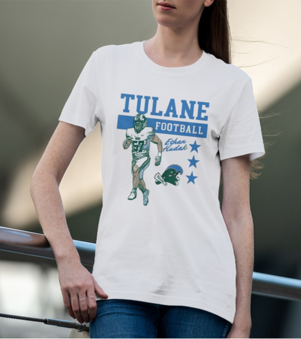 Tulane Football Ethan Hudak Player Graphic And Wave Stars T-Shirt
