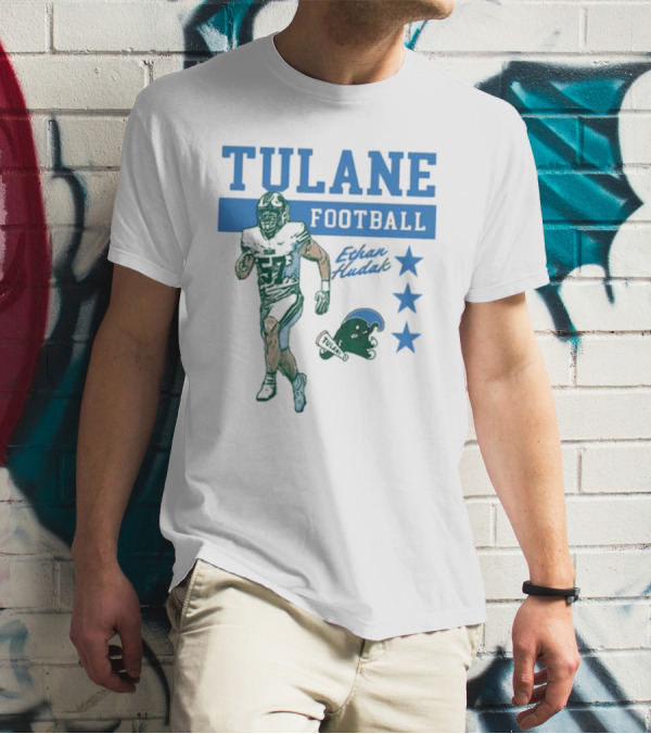 Tulane Football Ethan Hudak Player Graphic And Wave Stars T-Shirt