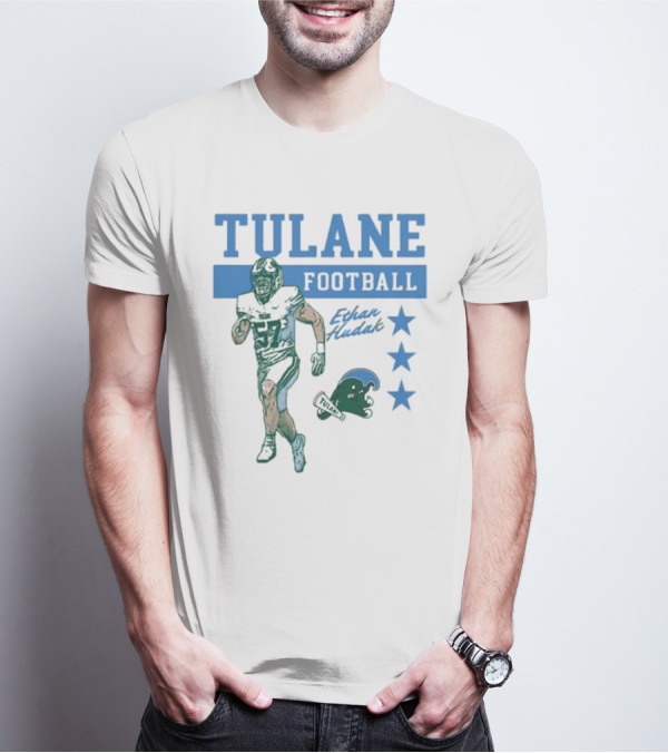 Tulane Football Ethan Hudak Player Graphic And Wave Stars T-Shirt