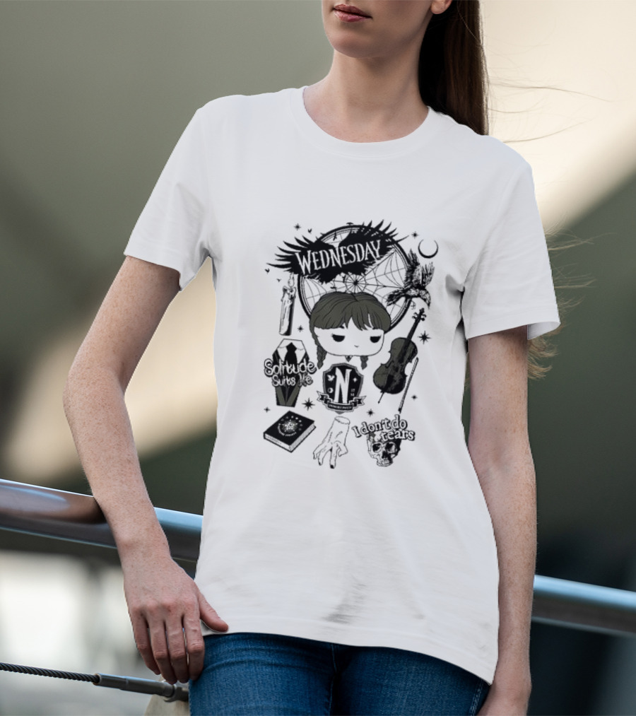Wednesday Solitude Suits Me I Don’t Do Tears Violin Gothic Style Fan T-Shirt