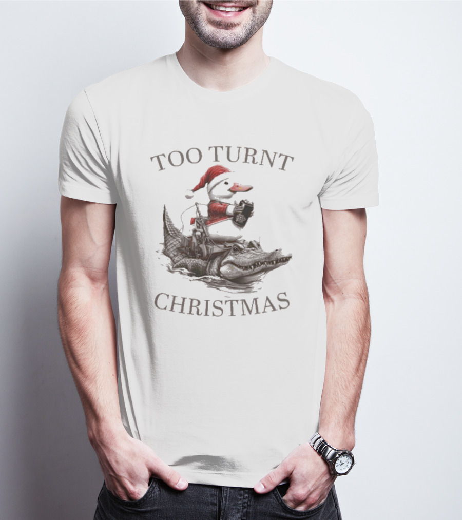 Too Turnt Christmas Santa Duck Riding Alligator T-Shirt