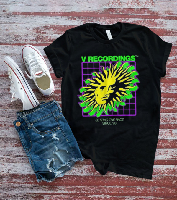 V Recordings Setting The Pace Since 93 Sunburst Face Retro Grid T-Shirt