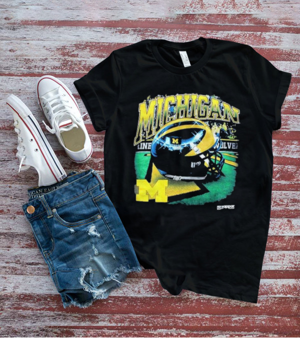Michigan Wolverines Vintage Arch Shiny Football Helmet NCAA T-Shirt