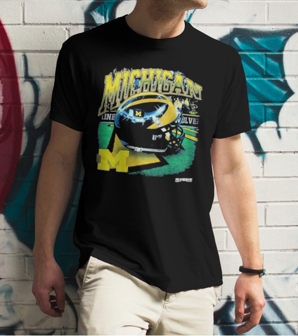 Michigan Wolverines Vintage Arch Shiny Football Helmet NCAA T-Shirt