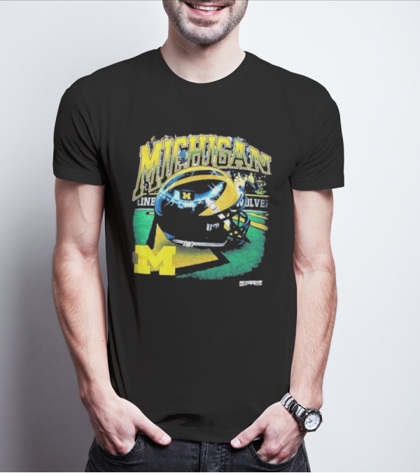 Michigan Wolverines Vintage Arch Shiny Football Helmet NCAA T-Shirt