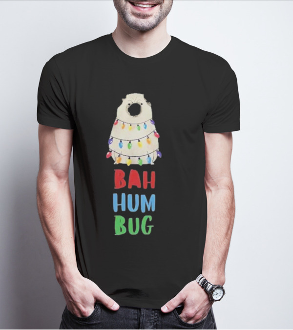 Vito The Pug Bah Hum Bug Christmas Lights Wrapping T-Shirt