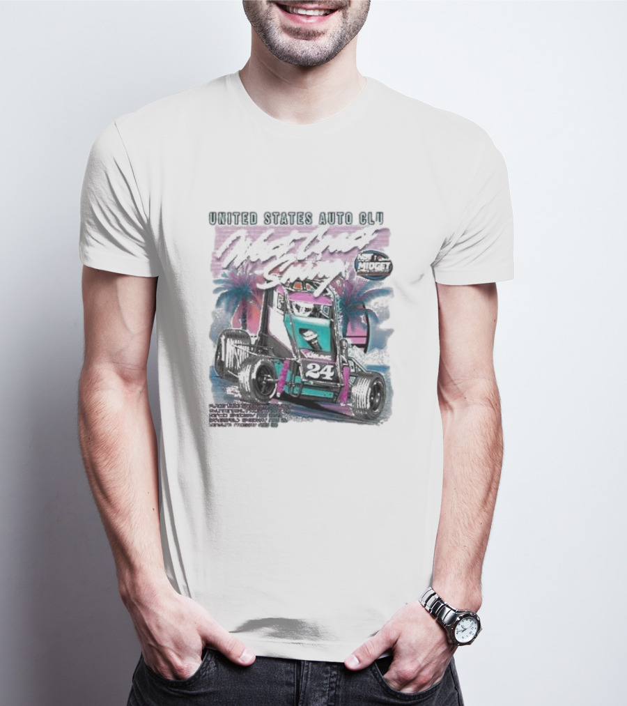 United States Auto Club West Coast Swing National Midget Racing 24 Palm Tree Background T-Shirt