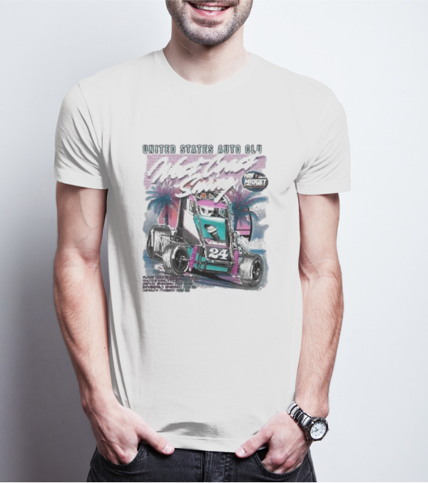United States Auto Club West Coast Swing National Midget Racing 24 Palm Tree Background T-Shirt