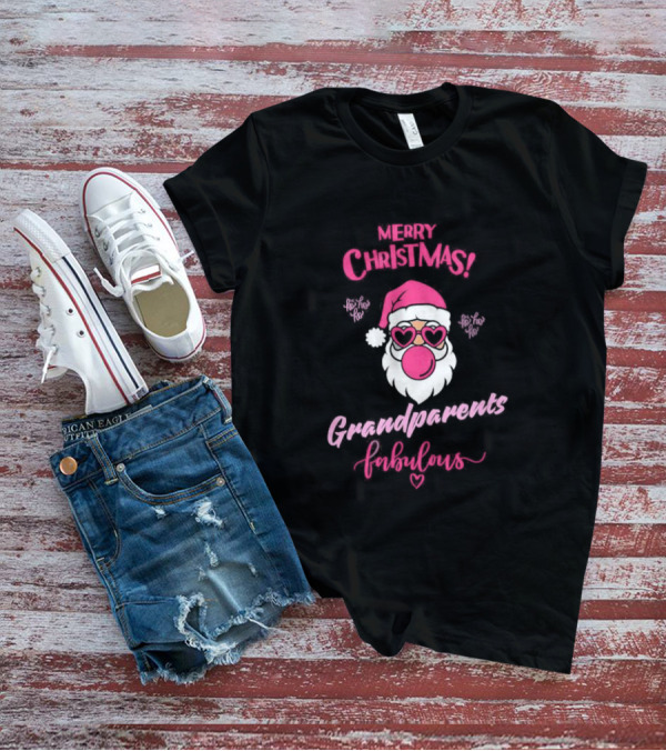 Merry Christmas Grandparents Fabulous Pink Santa Claus Heart Glasses T-Shirt