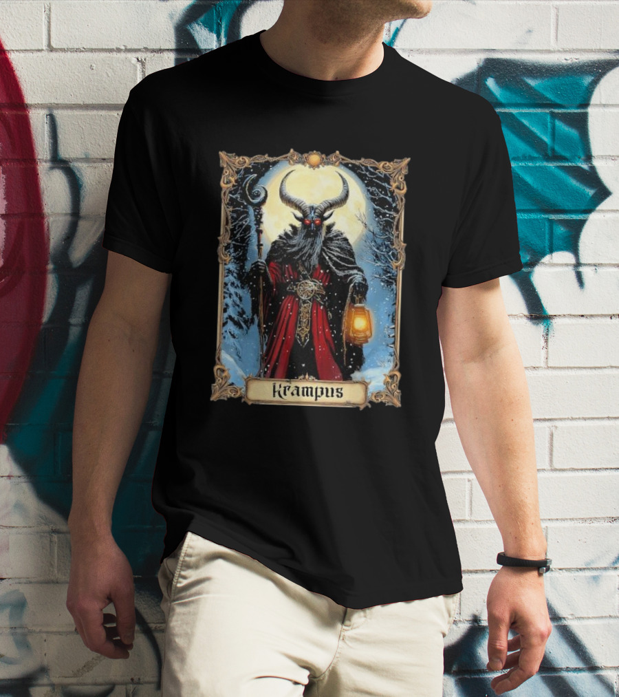 Merry Krampus Tarot Card Christmas Horror Ugly Sweater Xmas T-Shirt