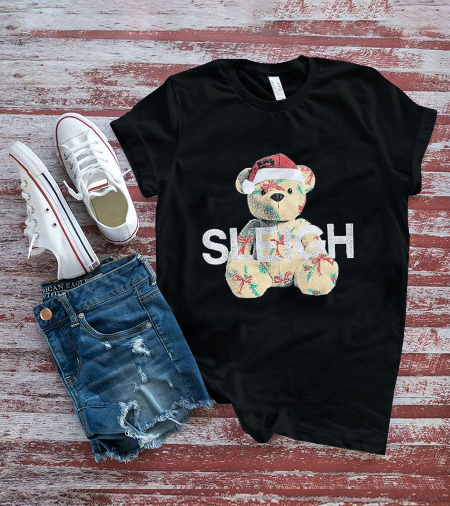 Mini Girls Black Christmas Bear Sleigh T-Shirt