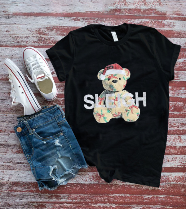 Mini Girls Black Christmas Bear Sleigh T-Shirt
