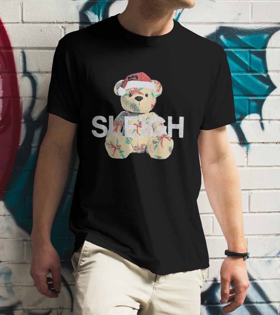 Mini Girls Black Christmas Bear Sleigh T-Shirt