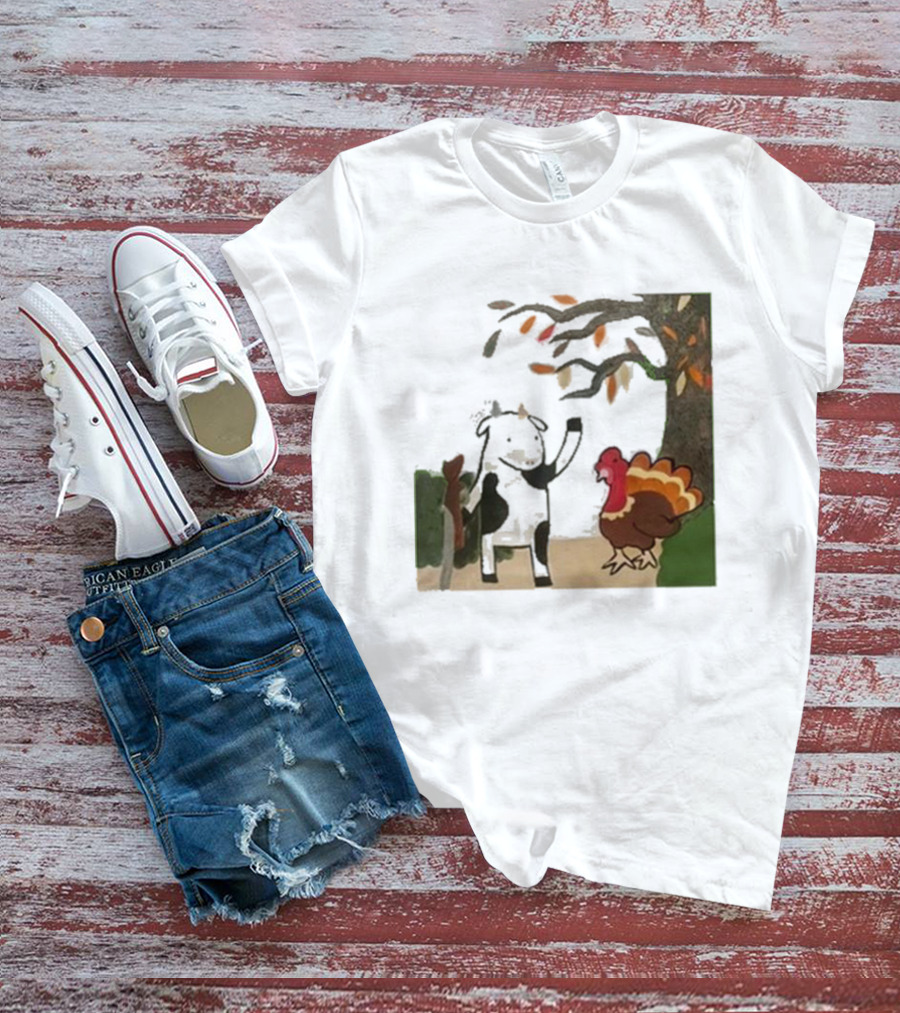 Leanbeefpatty Turkey Time Cow Under Autumn Tree T-Shirt