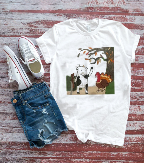 Leanbeefpatty Turkey Time Cow Under Autumn Tree T-Shirt
