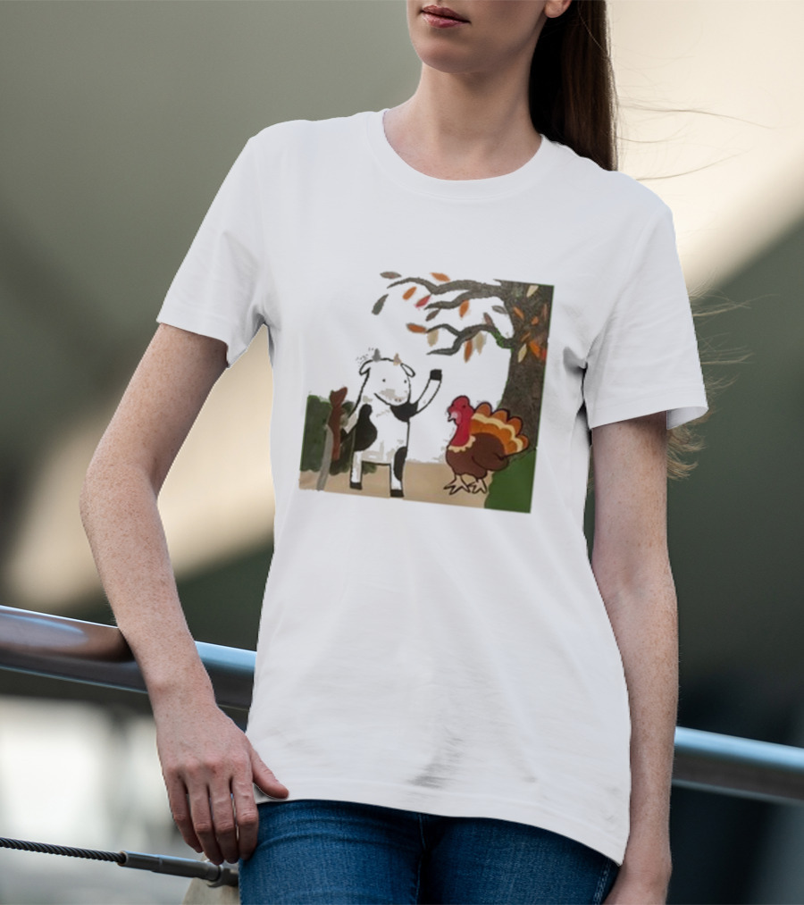 Leanbeefpatty Turkey Time Cow Under Autumn Tree T-Shirt