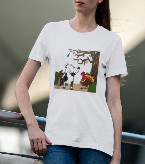 Leanbeefpatty Turkey Time Cow Under Autumn Tree T-Shirt