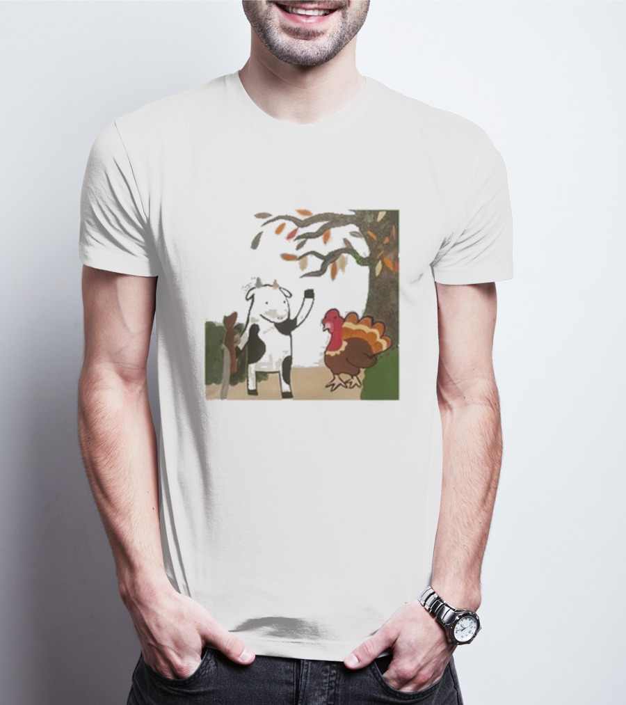 Leanbeefpatty Turkey Time Cow Under Autumn Tree T-Shirt