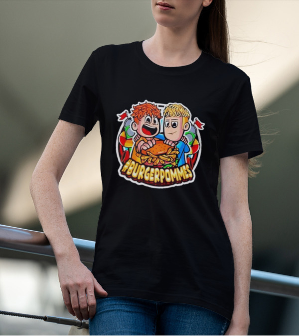 Burgerpommes Lukas Duo Eating Burger And Fries T-Shirt