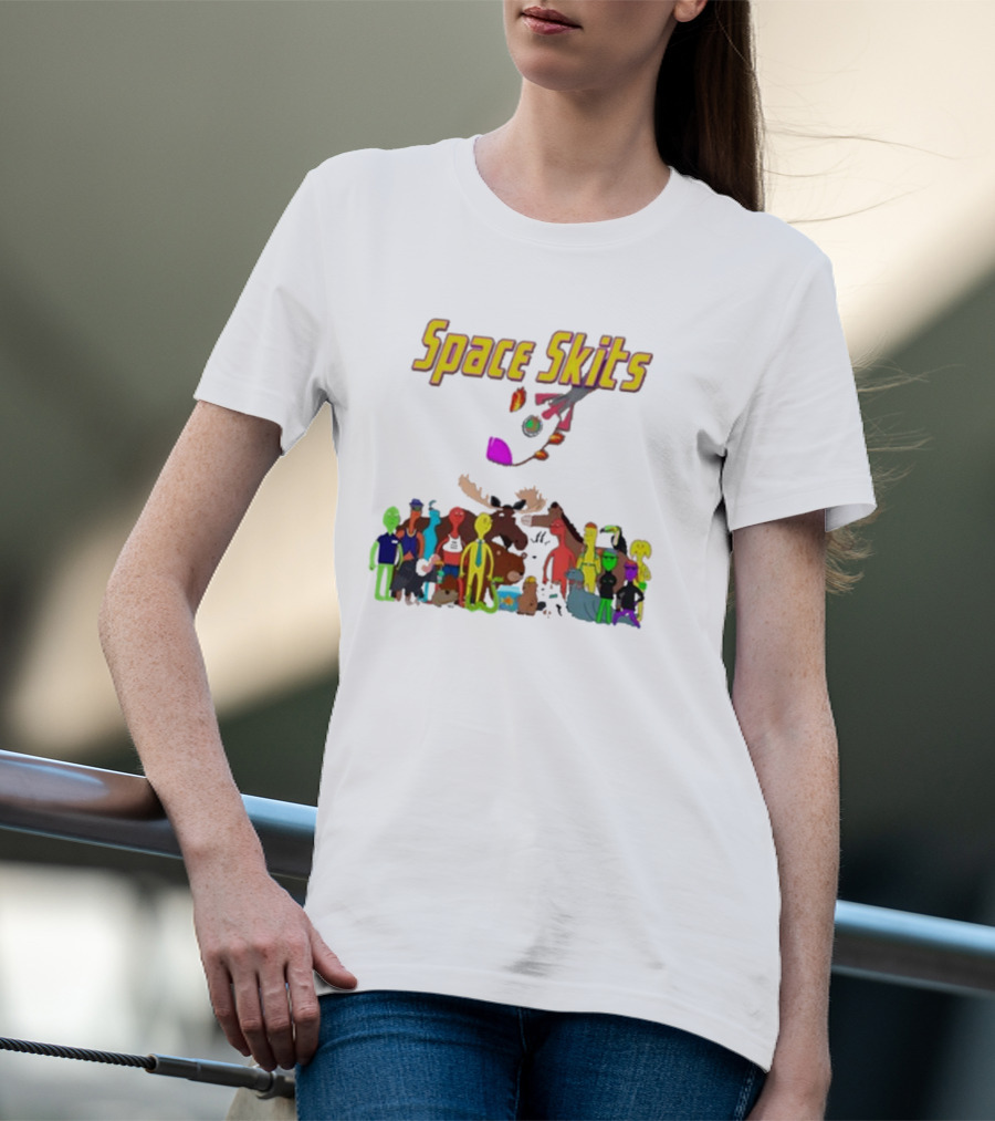 Space Skits Cartoon Characters And Whimsical Alien Crew T-Shirt