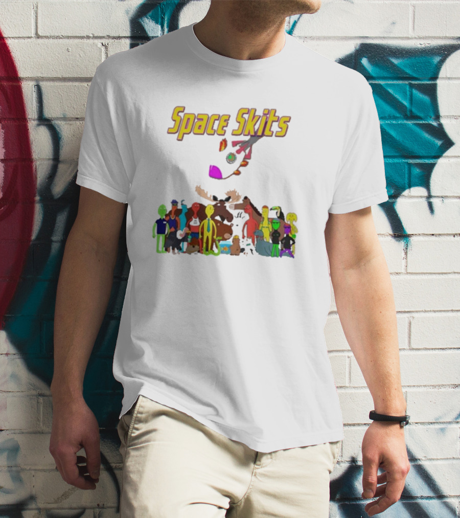 Space Skits Cartoon Characters And Whimsical Alien Crew T-Shirt
