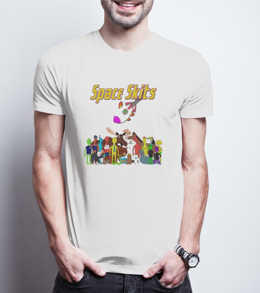 Space Skits Cartoon Characters And Whimsical Alien Crew T-Shirt
