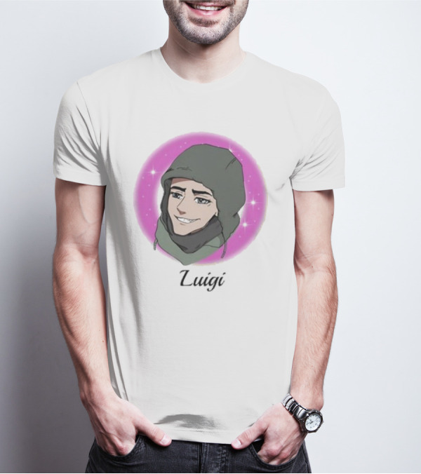 Luigi Anime Shooter Charm With Green Hood And Sparkling Pink Circle T-Shirt