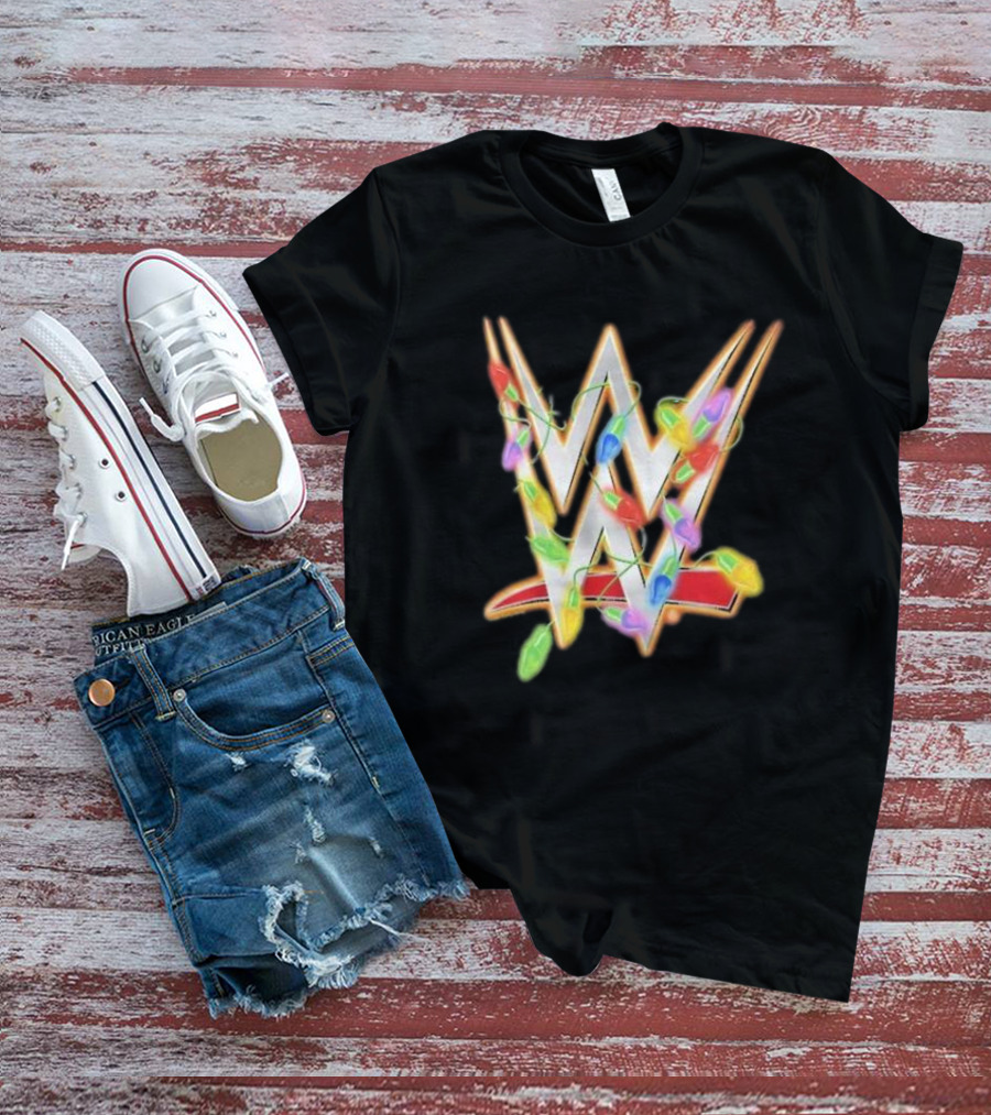 WWE Ripple Junction Christmas Lights Logo Holiday T-Shirt