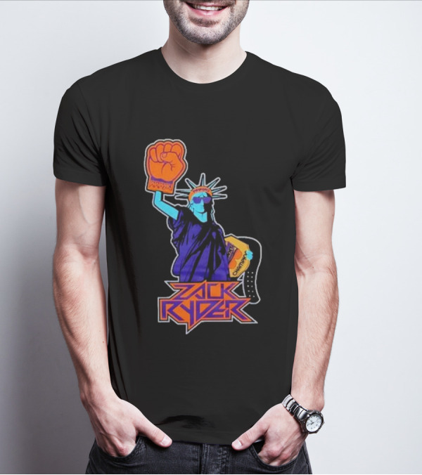 Zack Ryder Fashioned Liberty Holding Champion Belt Statue T-Shirt